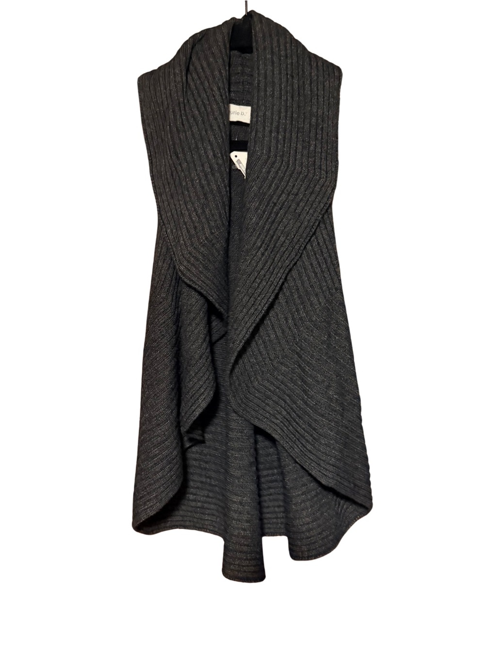 Laurie B. Cashmere blend Sleeveless Draped Cardigan Sweater Vest in charcoal
